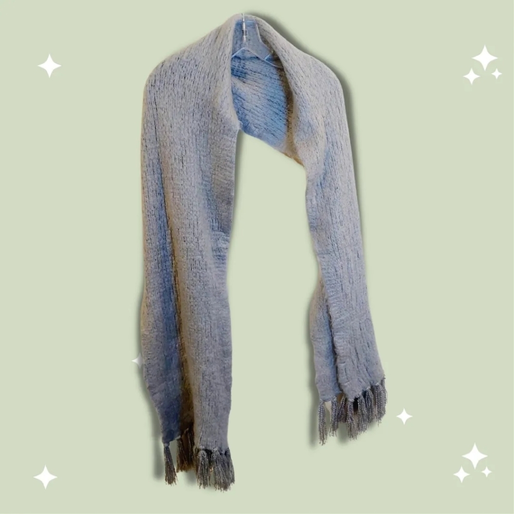 Cejon | Stylish Gray Knit Acrylic Fringe Scarf | Wrap | Soft Ruched | NEW |​